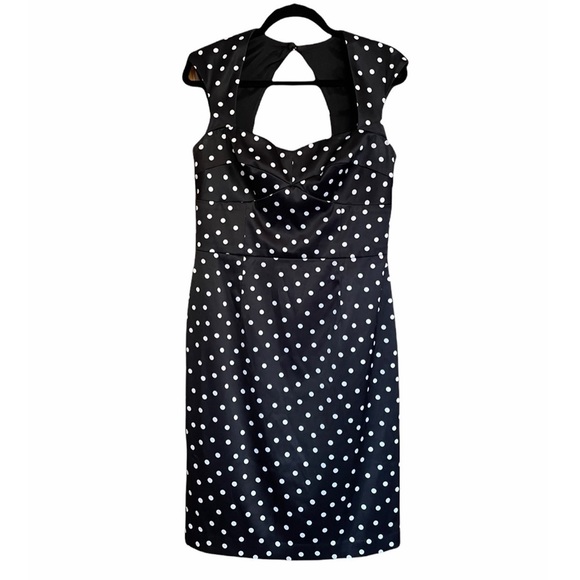 White House Black Market Dresses & Skirts - Black House White Market (10) black/white satin polka dot sheath fitted dress